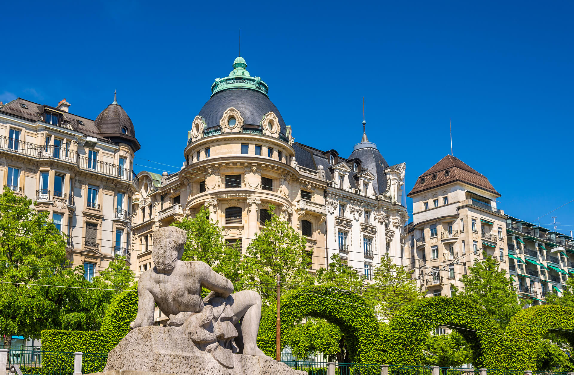 View of the statue Aurore in Lausanne - Switzerland